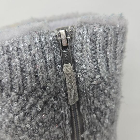 UGG Treadlite Silver Gray Sequin Knit Mid Calf Sweater Boots Shoes Size 6 - Picture 7 of 15